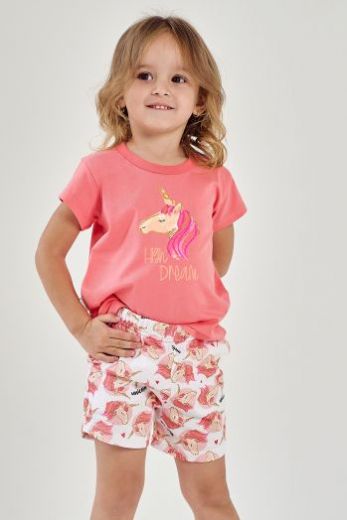 Пижама детская для девочек TARO Mila 3145-3146-01, футболка и шорты, розовый