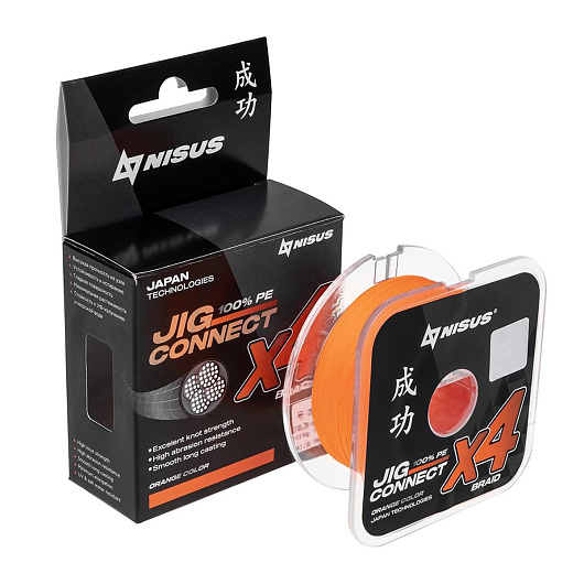 Шнур JIG CONNECT X4 PE #0.25, 0.08mm. Orange