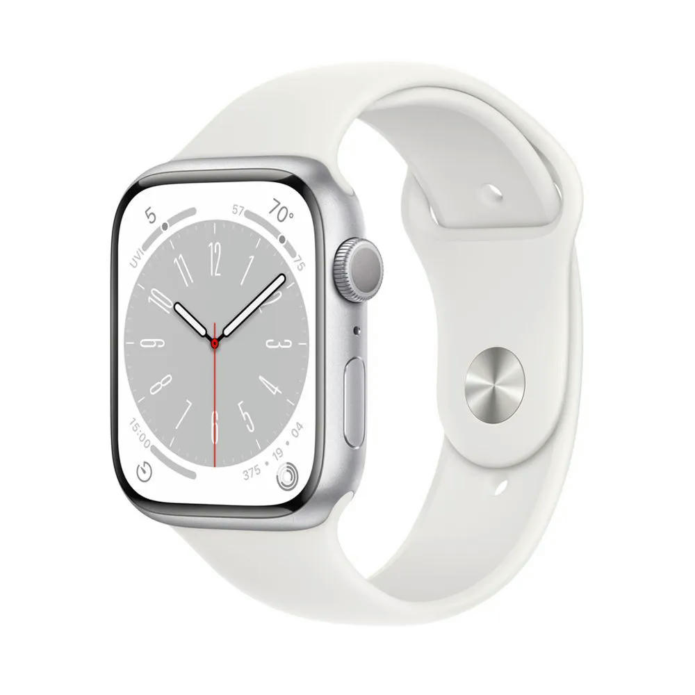 Apple Watch Series 8 45mm (GPS) Silver Aluminum Case with White Sport Band (S/M) (MP6P3)