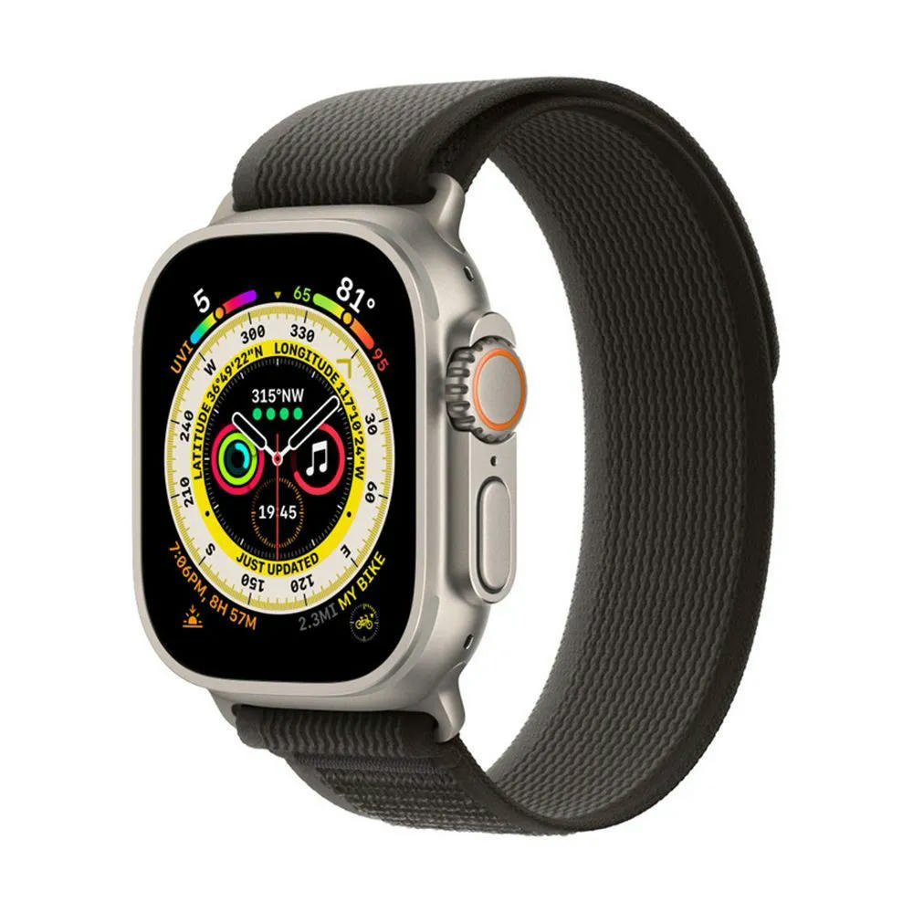 Apple Watch Ultra 49 mm (GPS+Cellular) Titanium Case Black/Gray Trail Loop (S/M) (MQF43/MQFG3/MQFW3)