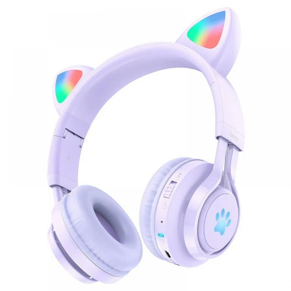 Беспроводные Bluetooth cтерео-наушники Hoco W39 Cat Ear Kids BT (Purple)