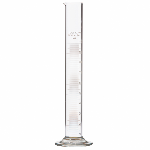 Цилиндр мерный 1-1000-2, 1000 мл, со стеклянным основанием, с носиком, белая шкала, (ГОСТ 1770-74)