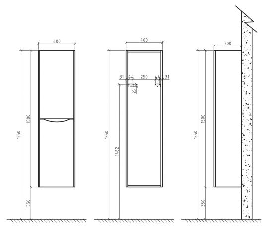 Шкаф подвесной, левосторонний BelBagno ANCONA-N-1500-2A-SC-RW-L схема 3